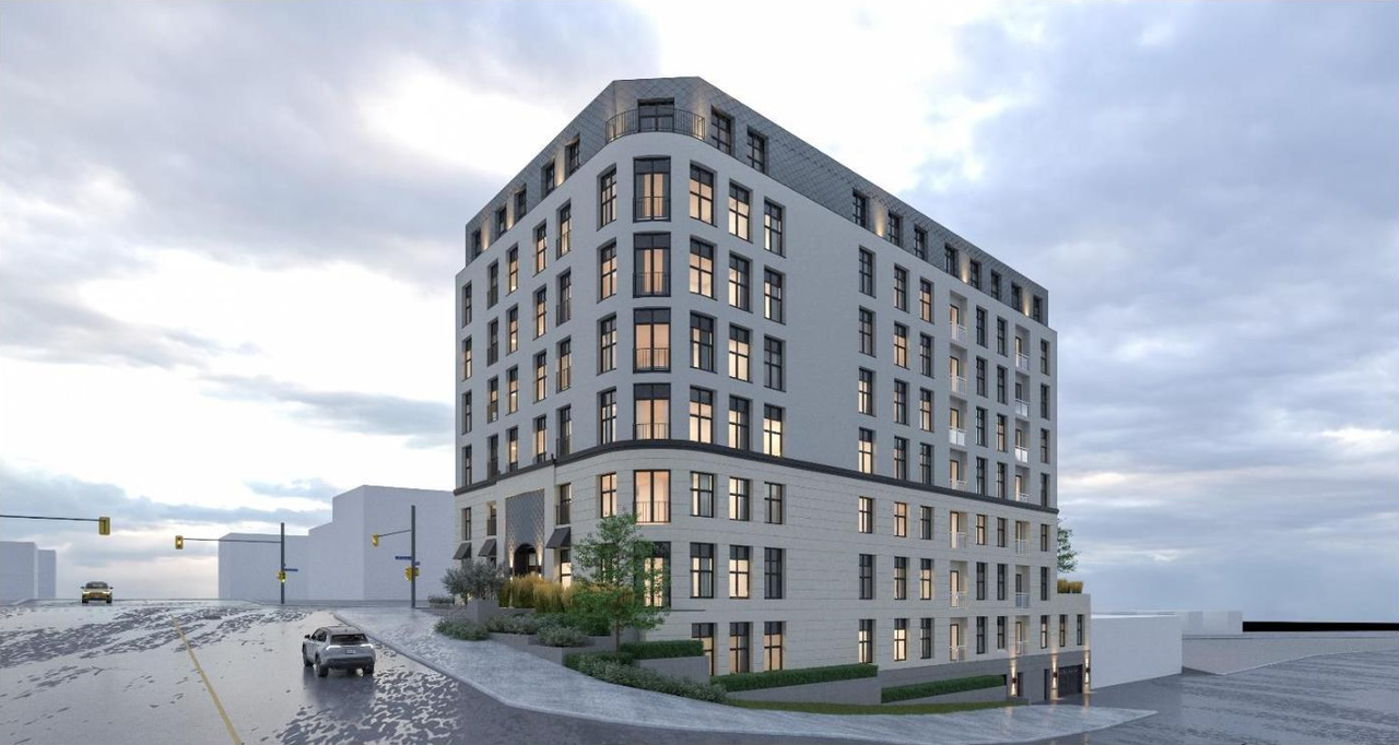 Rendering of building from page 17 of the file '2022-10-25 - Planning Rationale and Design Brief -D07-12-22-0152'