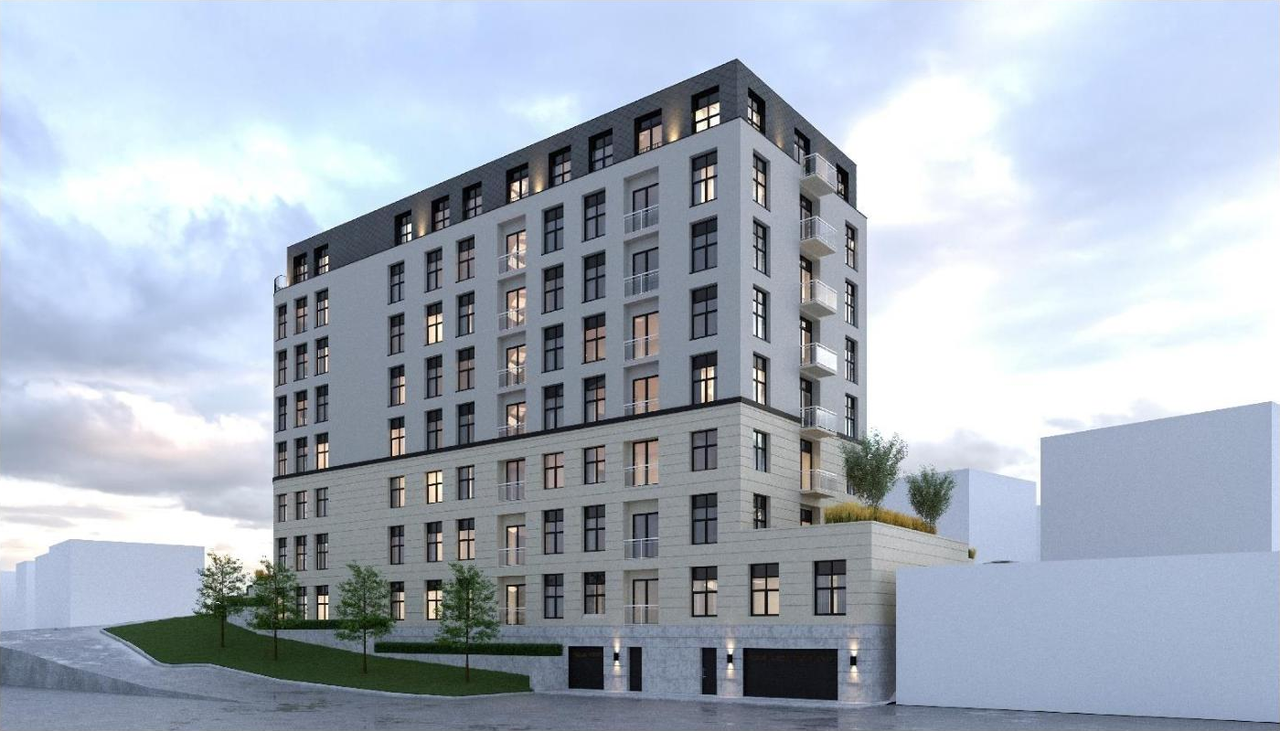 Rendering of building from page 21 of the file '2022-10-25 - Planning Rationale and Design Brief -D07-12-22-0152'