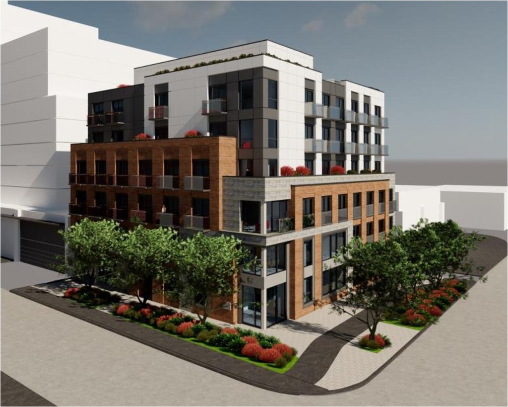 Rendering of building from page 8 of the file '2024-12-23 - Design Brief - D07-12-22-0165'