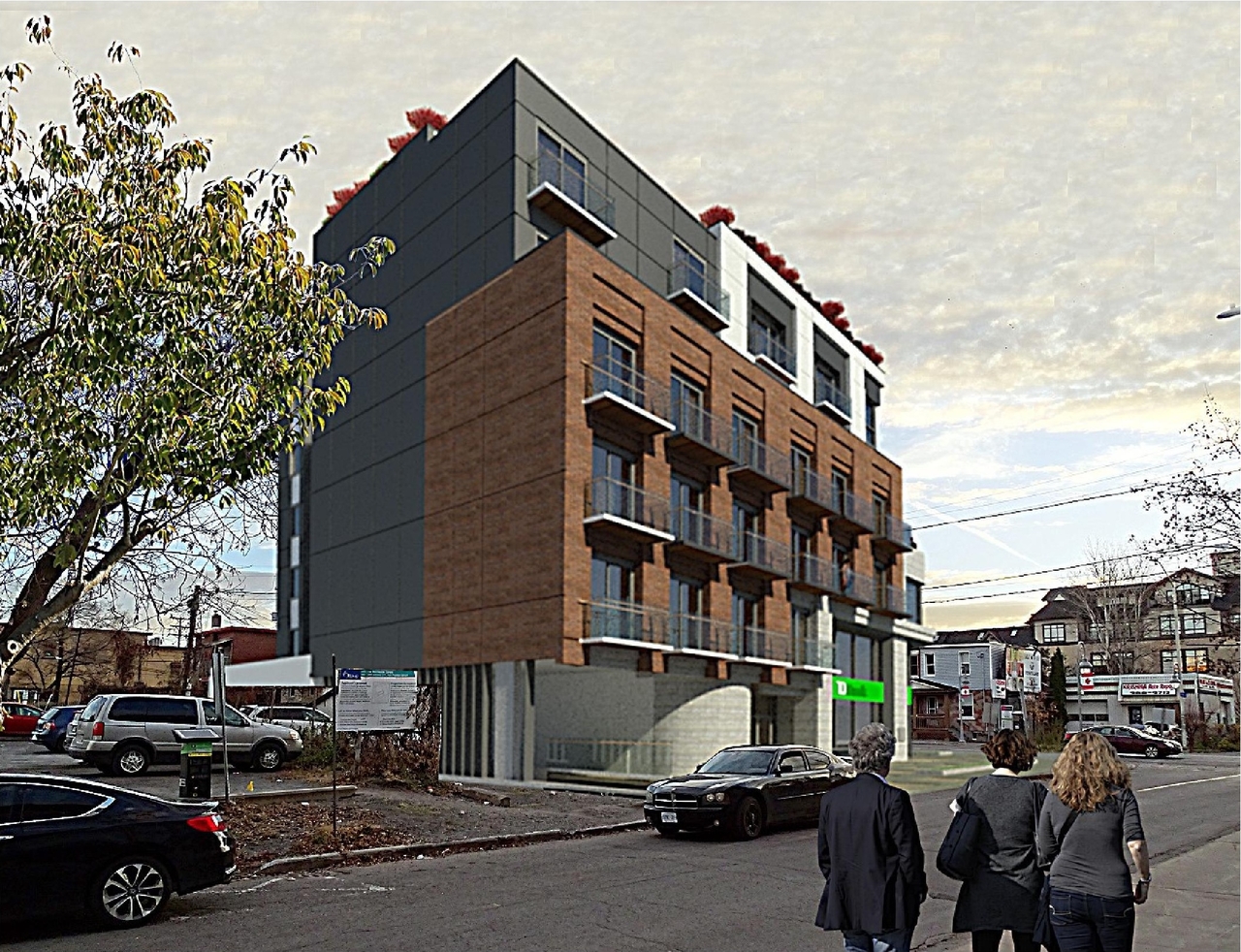 Rendering of building from page 28 of the file '2022-12-02 - Design Brief - D07-12-22-0165'