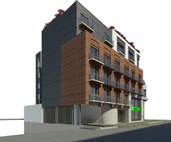 Rendering of building from page 28 of the file '2022-12-02 - Design Brief - D07-12-22-0165'