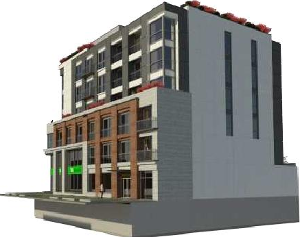 Rendering of building from page 30 of the file '2022-12-02 - Design Brief - D07-12-22-0165'