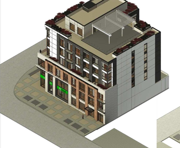 Rendering of building from page 35 of the file '2022-12-02 - Design Brief - D07-12-22-0165'