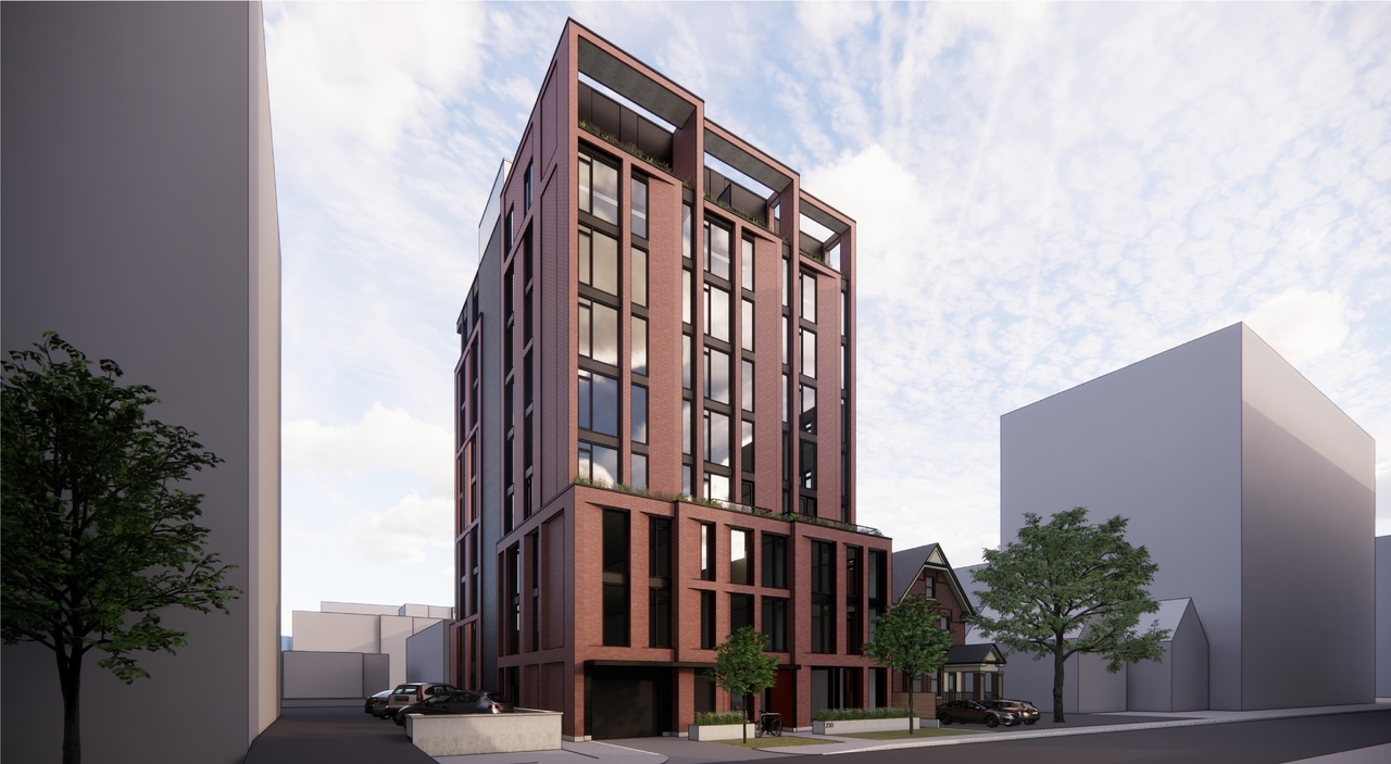 Rendering of building from page 4 of the file '2022-12-02 - Design Brief - D07-12-22-0166'