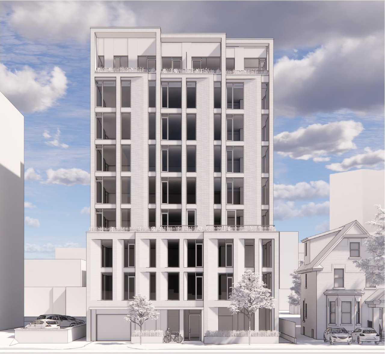 Rendering of building from page 9 of the file '2022-12-02 - Design Brief - D07-12-22-0166'