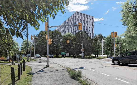 Rendering of building from page 72 of the file '2023-04-17 - Design Brief - D07-12-22-0168'