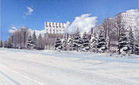 Rendering of building from page 75 of the file '2023-04-17 - Design Brief - D07-12-22-0168'