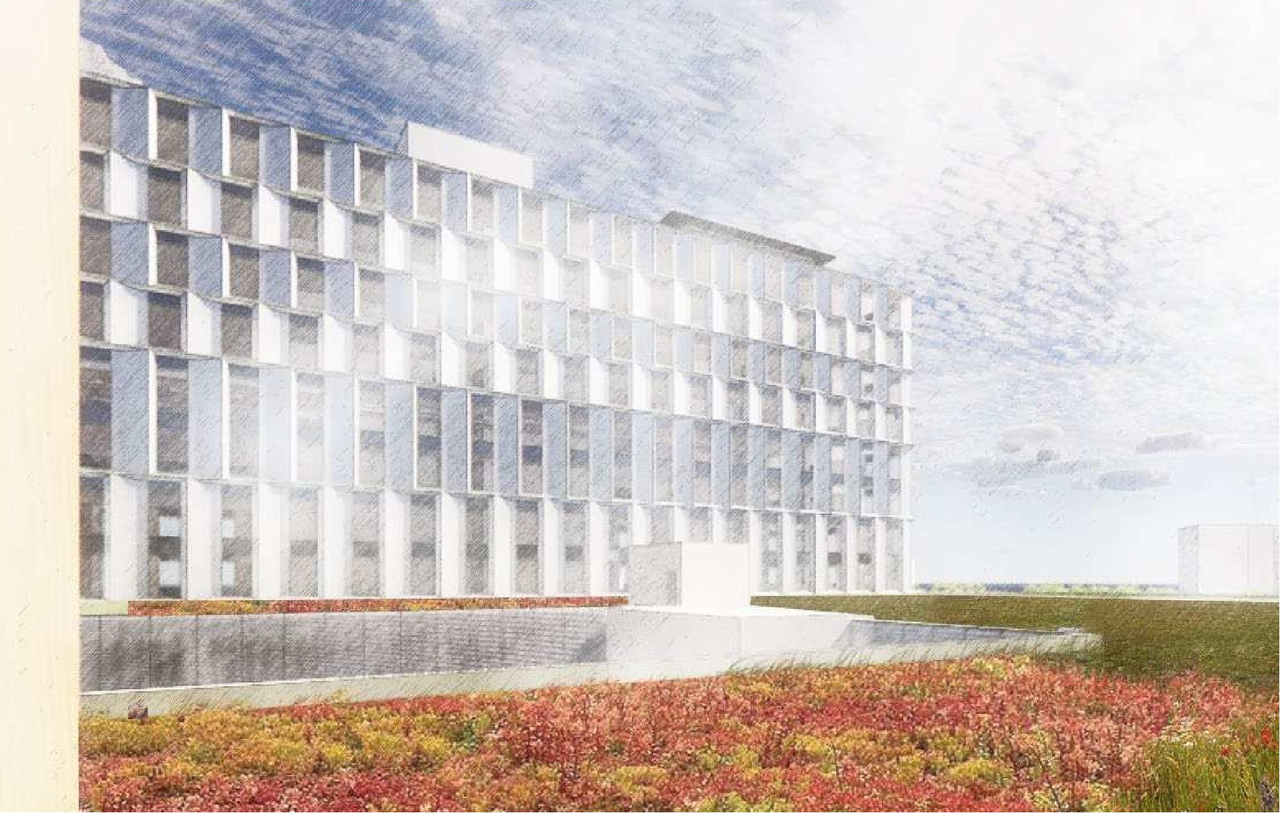Rendering of building from page 85 of the file '2023-04-17 - Design Brief - D07-12-22-0168'