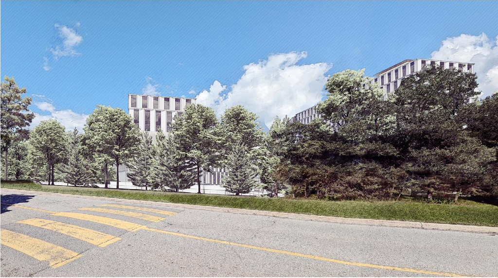 Rendering of building from page 16 of the file '2022-12-07 - Site Plan Control and FLUDA Design Drawings - D07-12-22-0168'