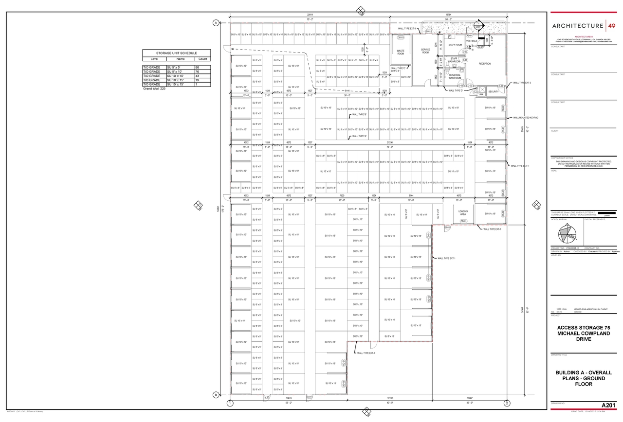 Construction site plan for project from page 1 of the file '2023-12-23 - Building A Floor Plans and Elevations - D07-12-22-0174'