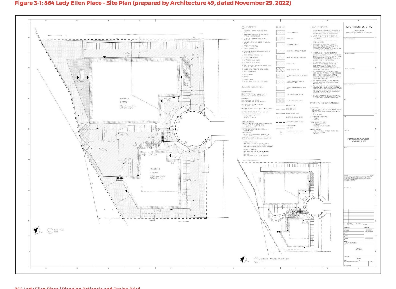 Construction site plan for project from page 23 of the file '2022-12-21 - Planning Rationale and Design Brief - D07-12-22-0175'