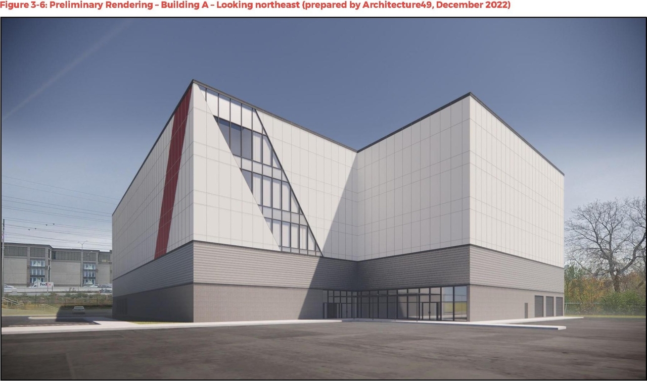 Rendering of building from page 28 of the file '2022-12-21 - Planning Rationale and Design Brief - D07-12-22-0175'
