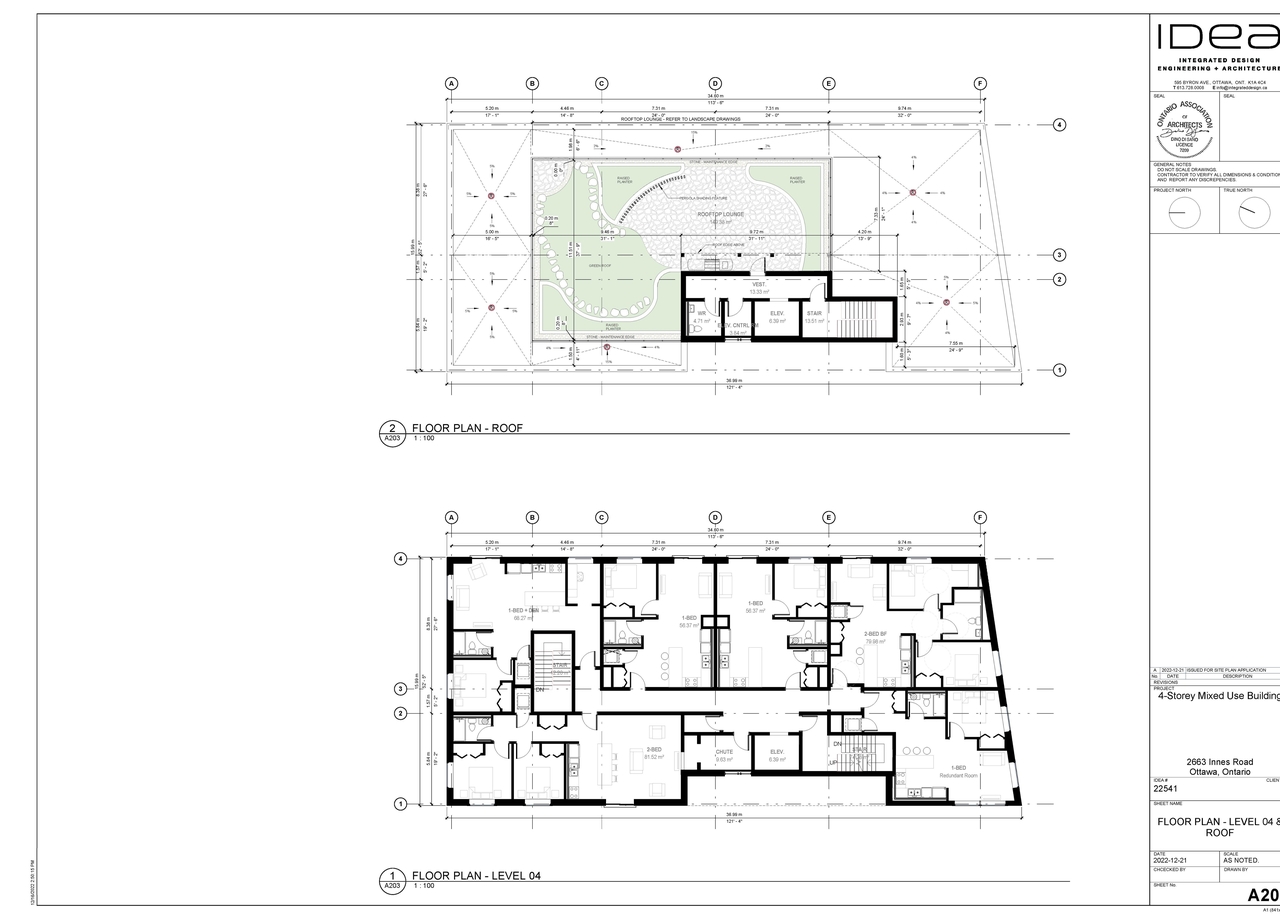Floor plan for project from page 1 of the file '2022-12-22 - Floor Plan Levels 4 & Roof - D07-12-22-0182'