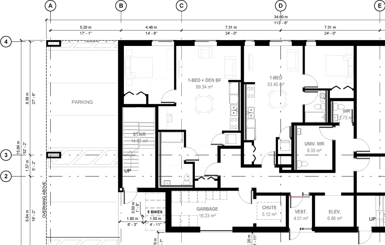 Construction site plan for project from page 1 of the file '2022-12-22 - Floor Plan Basement and level 1 - D07-12-22-0182'