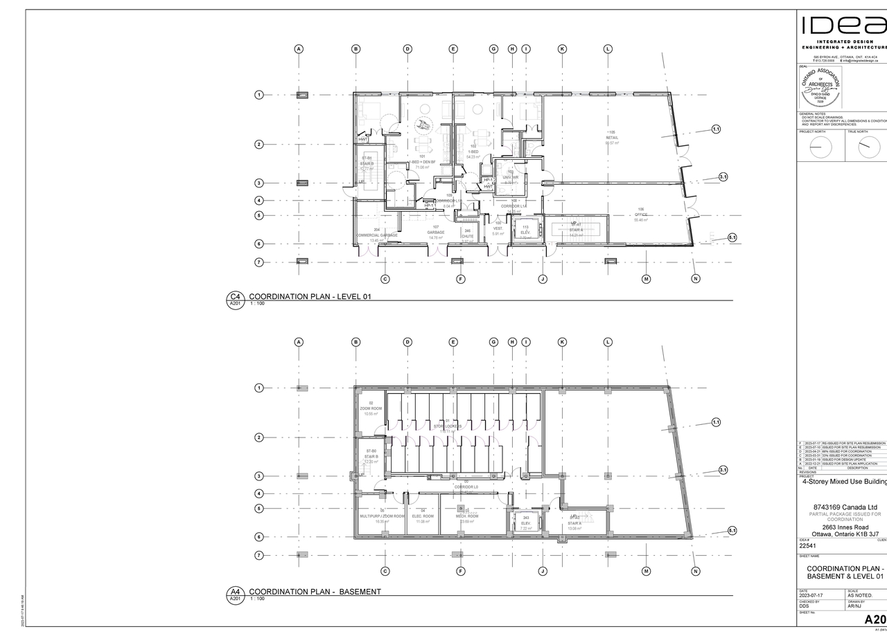 Construction site plan for project from page 1 of the file '2023-07-19 - Floor Plans - D07-12-22-0182'
