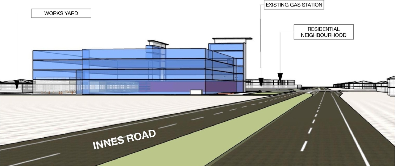 Rendering of building from page 4 of the file '2023-01-03 - Views and Section - D07-12-23-0001'