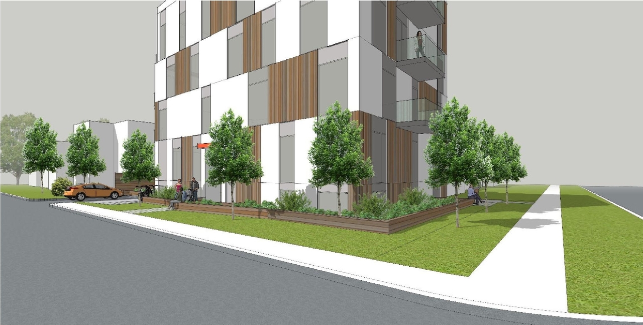 Rendering of building from page 7 of the file '2023-01-30 - Design Brief - D07-12-23-0006'