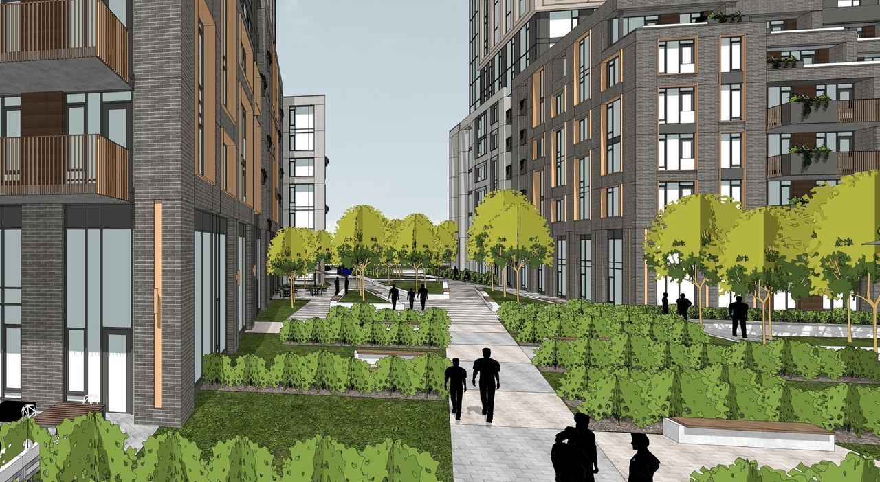 Rendering of building from page 8 of the file '2024-04-17 - Design Brief - D07-12-23-0019'