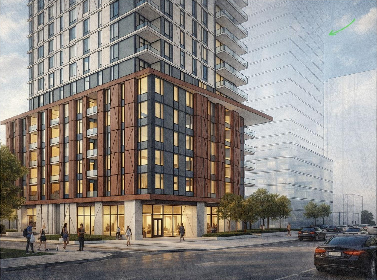Rendering of building from page 8 of the file '2026-02-09 - Design Brief - D07-12-23-0019'