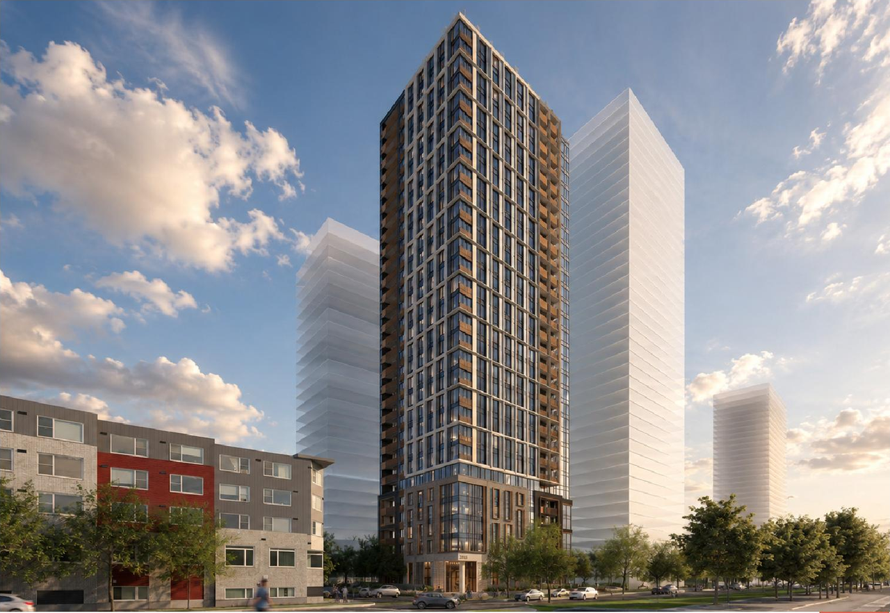 Rendering of building from page 12 of the file '2026-07-22 - Design Brief - D07-12-23-0019 & D02-02-26-0009'