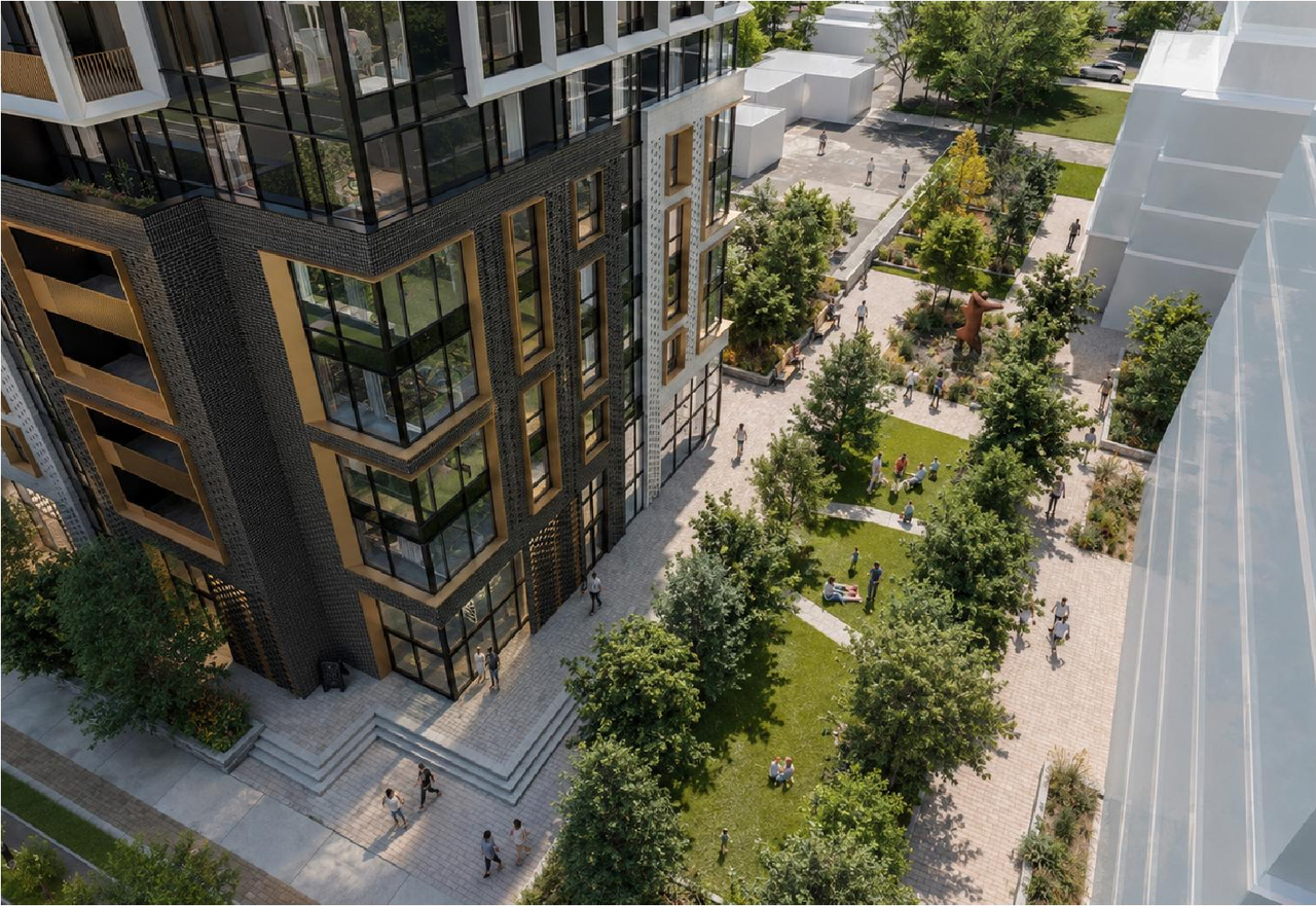 Rendering of building from page 7 of the file '2026-07-22 - Design Brief - D07-12-23-0019 & D02-02-26-0009'