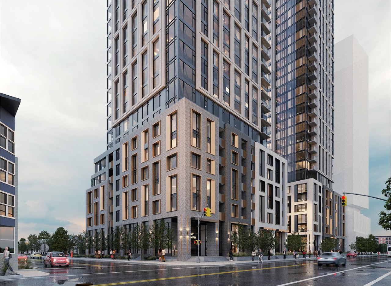 Rendering of building from page 10 of the file '2024-07-22 - Design Brief - D07-12-23-0019'