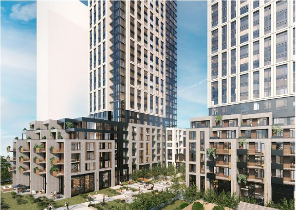Rendering of building from page 22 of the file '2024-07-22 - Design Brief - D07-12-23-0019'