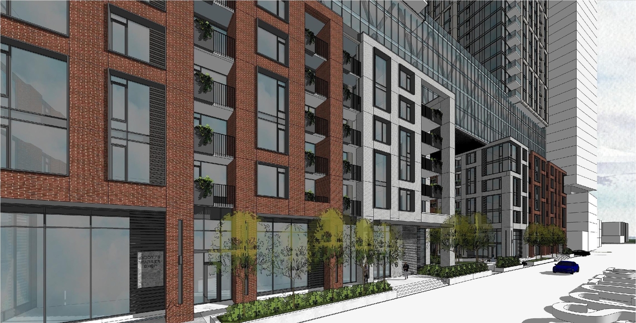 Rendering of building from page 7 of the file '2023-03-31 - Design Brief - D07-12-23-0019'