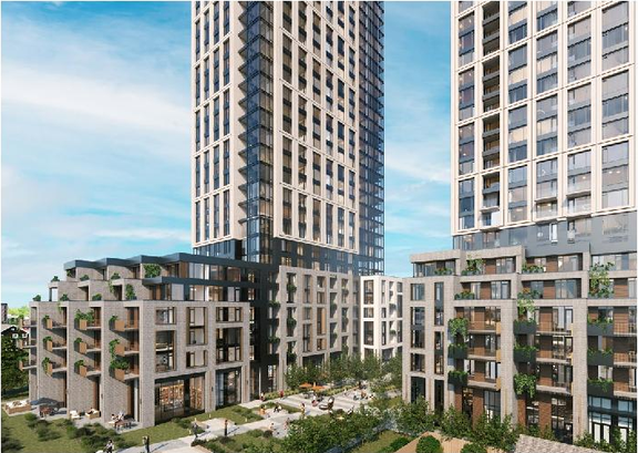 Rendering of building from page 22 of the file '2024-03-06 - Design Brief - D07-12-23-0019'