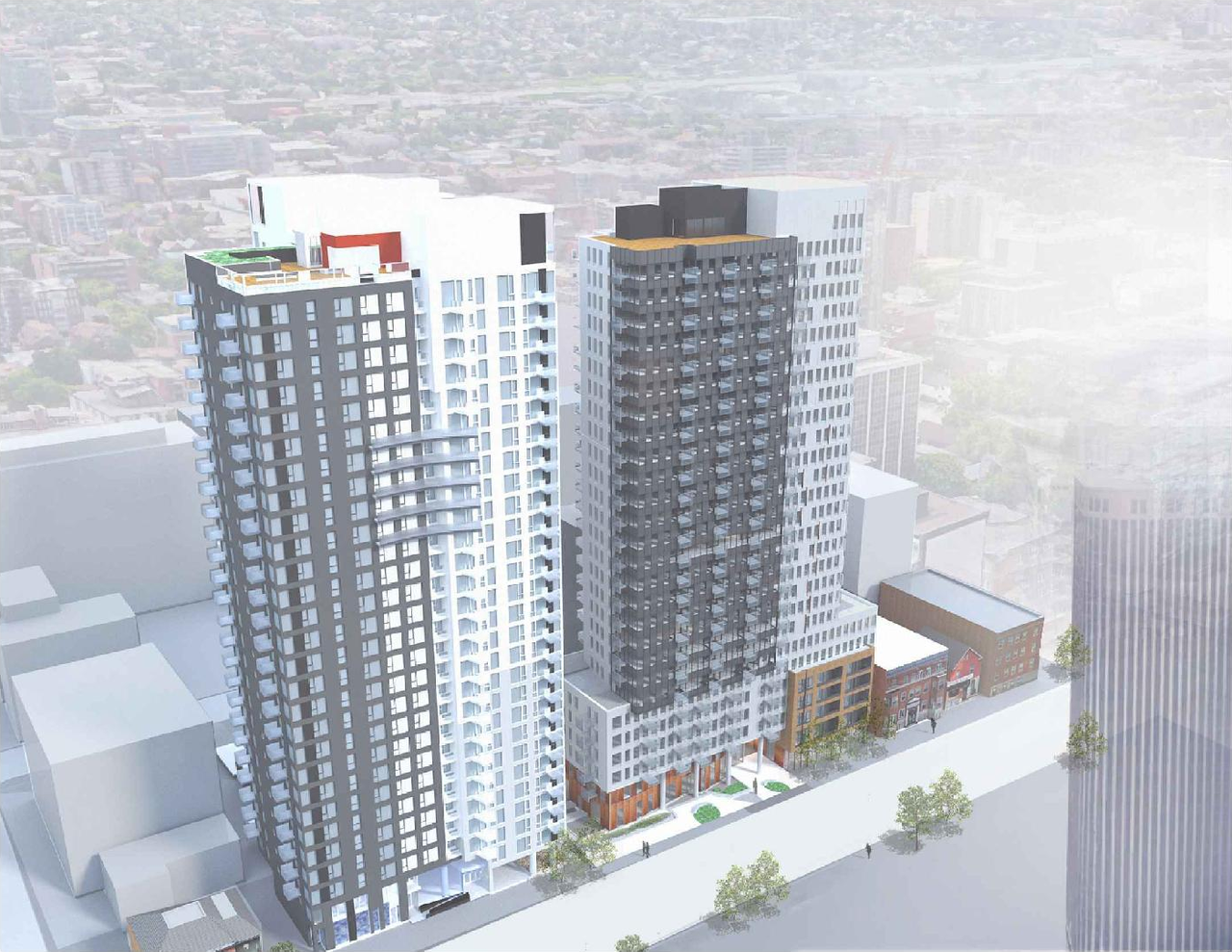 Rendering of building from page 5 of the file '2023-02-28 - Planning Rationale + Design Brief -D07-12-23-0021'