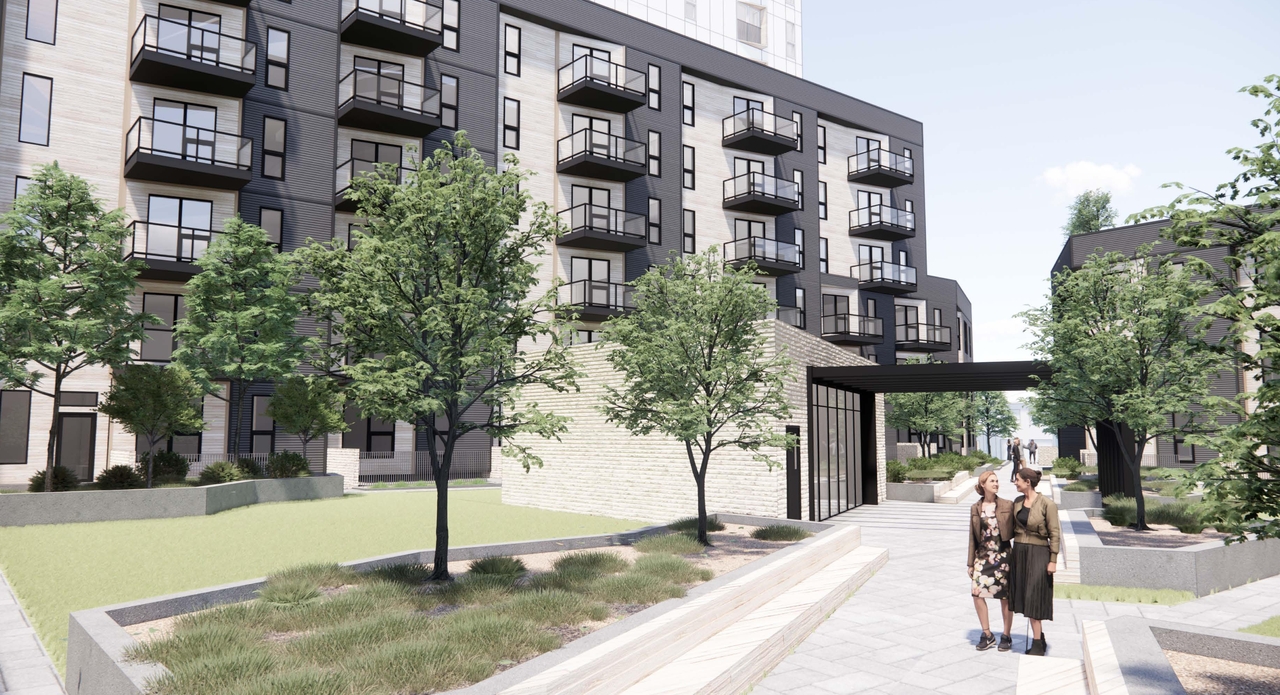 Rendering of building from page 14 of the file '2024-02-16 - Perspective Around the Area - D07-12-23-0023'