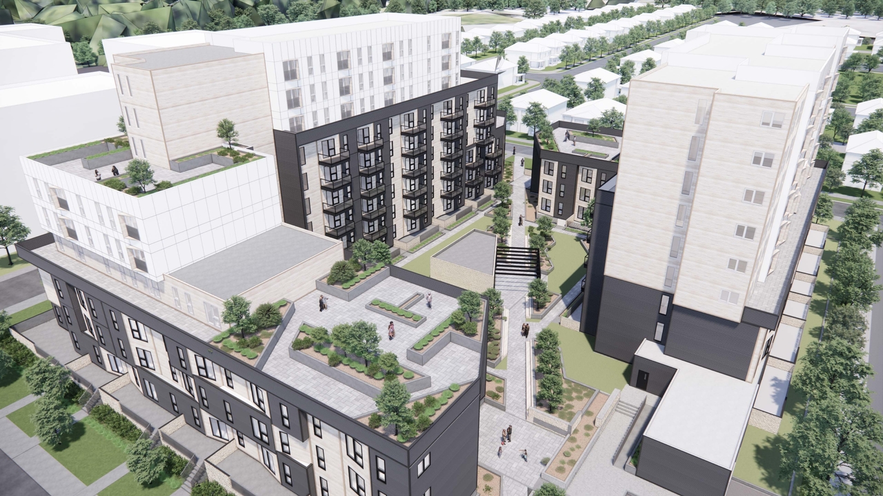 Rendering of building from page 15 of the file '2024-02-16 - Perspective Around the Area - D07-12-23-0023'