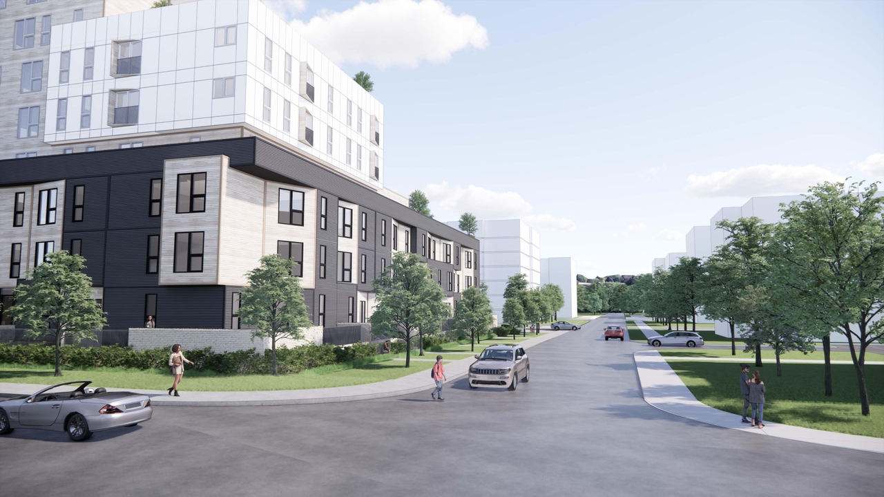 Rendering of building from page 2 of the file '2024-02-16 - Perspective Around the Area - D07-12-23-0023'