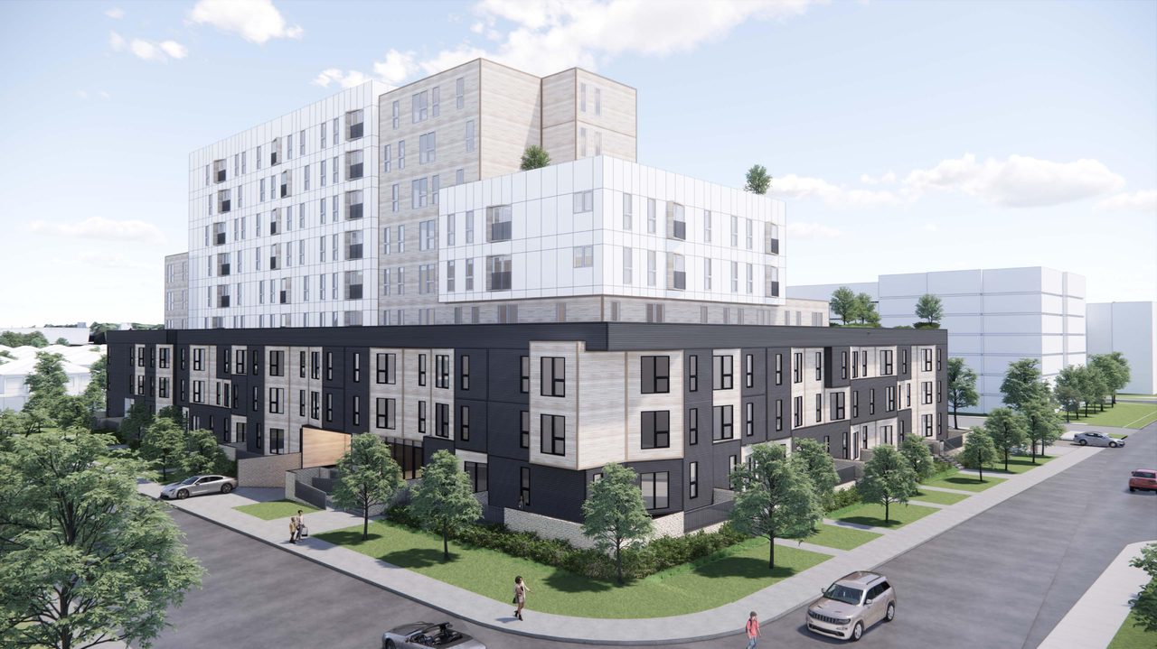 Rendering of building from page 4 of the file '2024-02-16 - Perspective Around the Area - D07-12-23-0023'