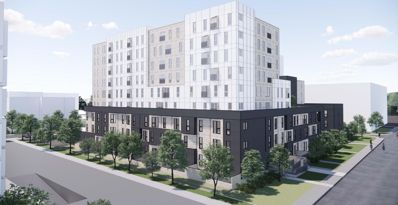 Rendering of building from page 5 of the file '2024-02-16 - Perspective Around the Area - D07-12-23-0023'