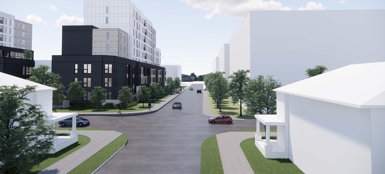 Rendering of building from page 6 of the file '2024-02-16 - Perspective Around the Area - D07-12-23-0023'