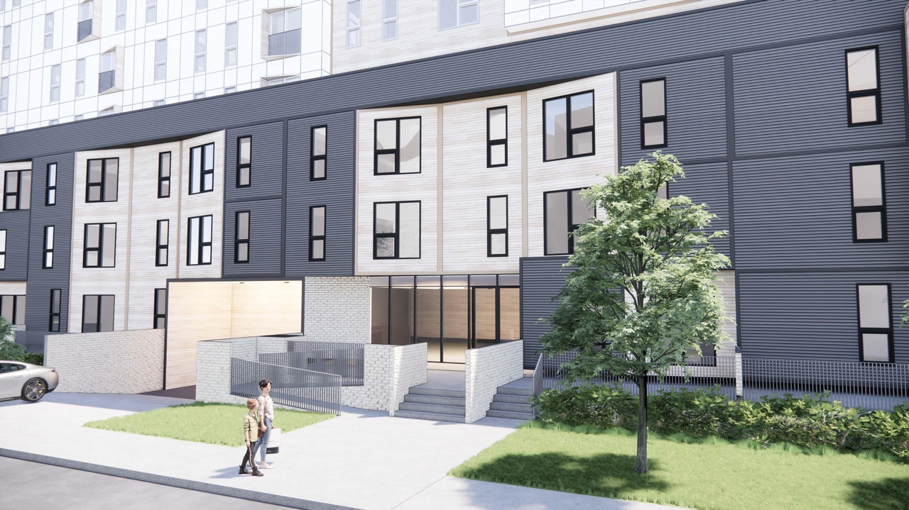 Rendering of building from page 8 of the file '2024-02-16 - Perspective Around the Area - D07-12-23-0023'