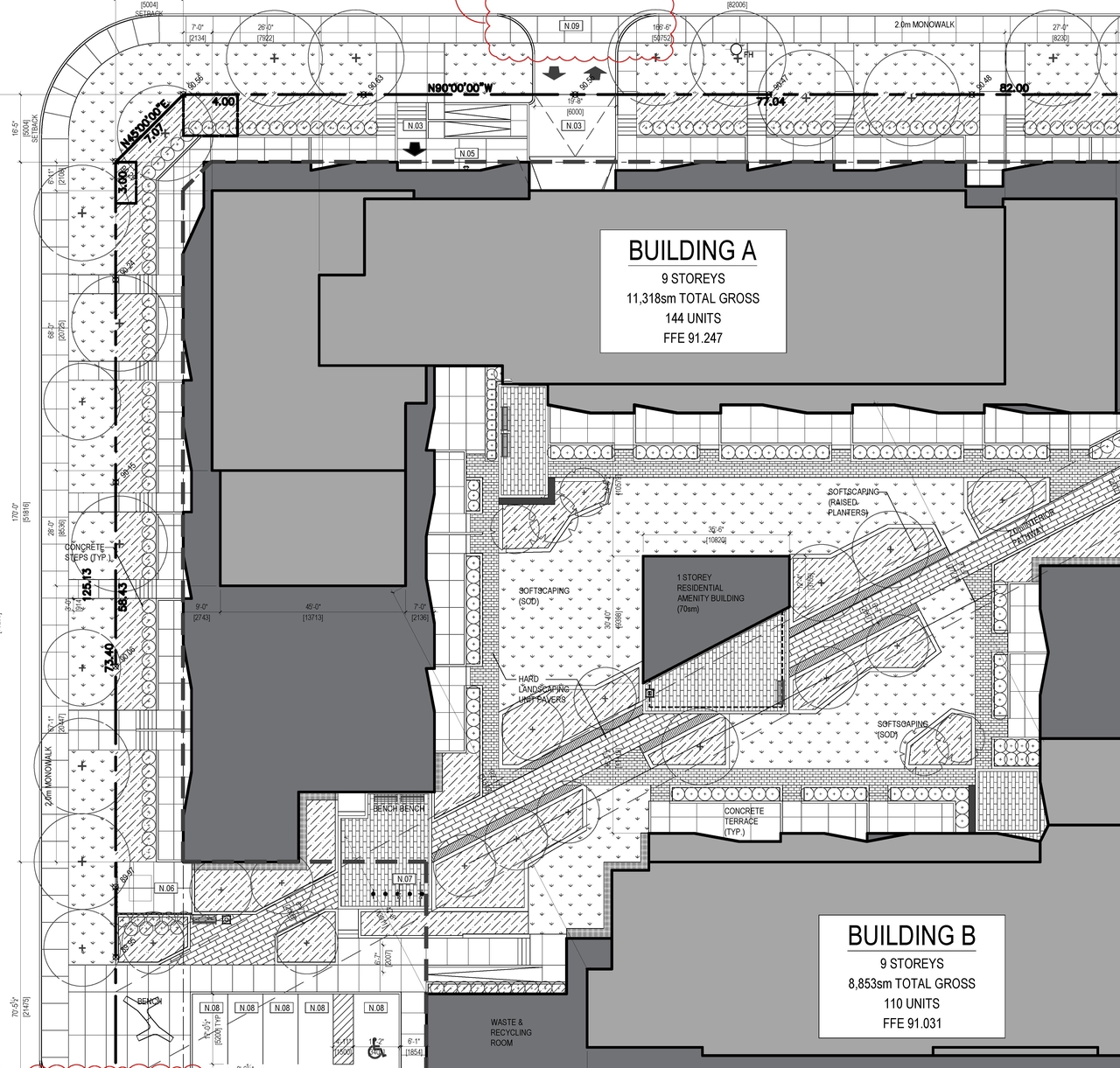 Construction site plan for project from page 2 of the file '2024-06-20 - Site & Floor Plans, Building Elevations - D07-12-23-0023'