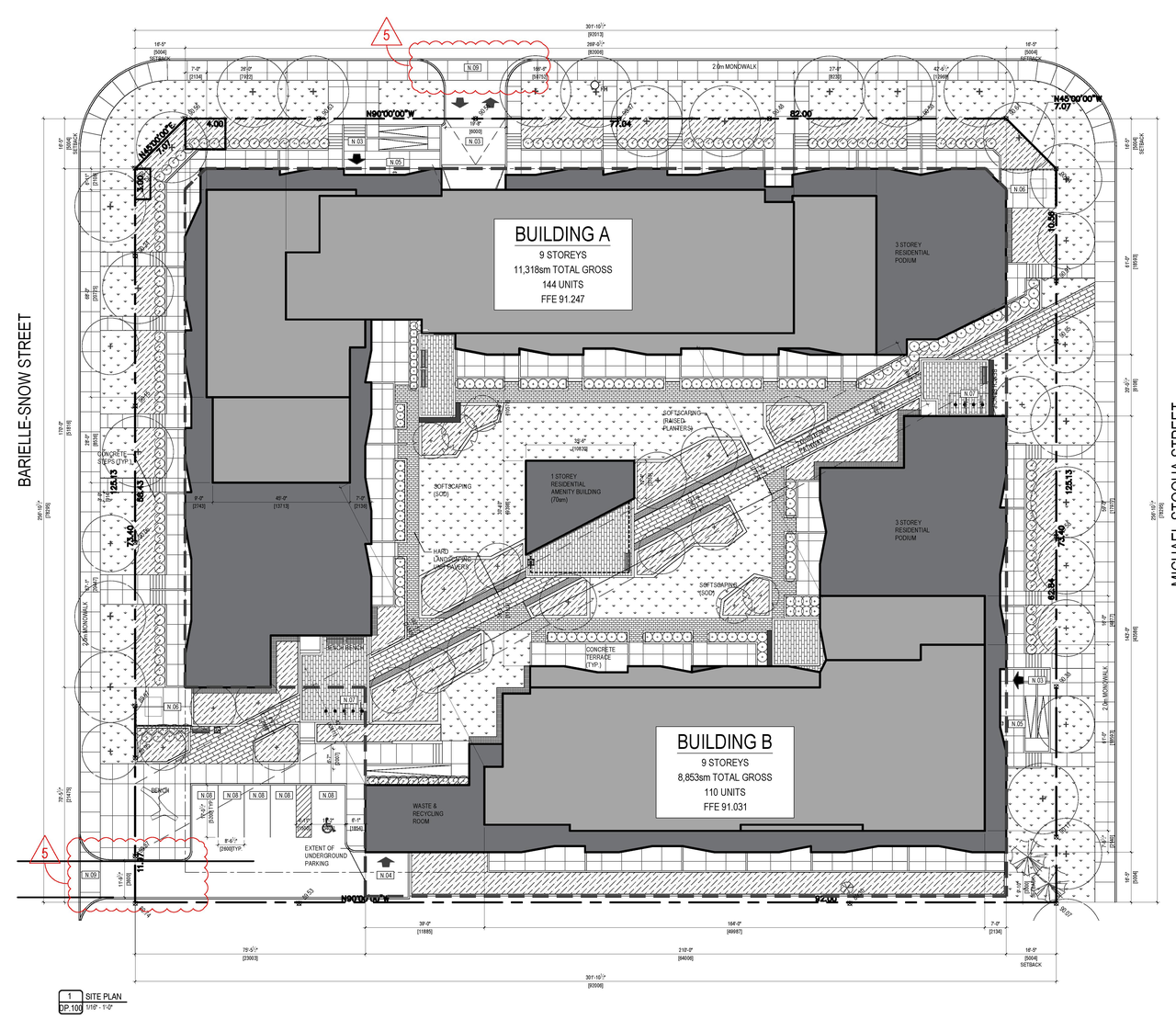 Construction site plan for project from page 2 of the file '2024-06-20 - Site & Floor Plans, Building Elevations - D07-12-23-0023'