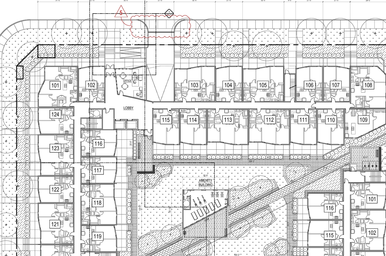 Construction site plan for project from page 3 of the file '2024-06-20 - Site & Floor Plans, Building Elevations - D07-12-23-0023'