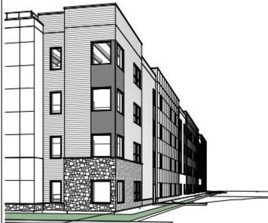 Rendering of building from page 10 of the file '2023-03-02 - Planning Rationale & Design Brief - D07-12-23-0025'