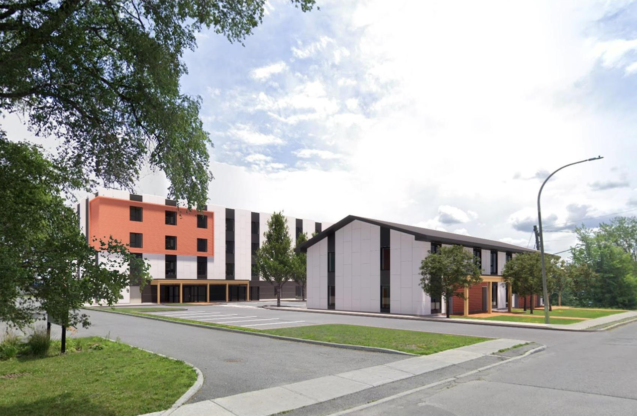 Rendering of building from page 1 of the file '2023-03-13 - Planning Rationale & Design Brief - D07-12-23-0028'
