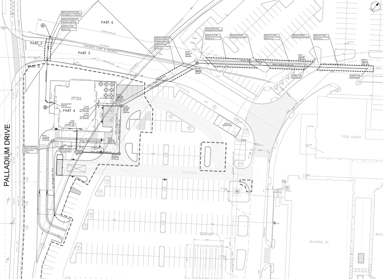 Construction site plan for project from page 46 of the file '2023-03-21- Civil Engineering Design Brief - D07-12-23-0030'