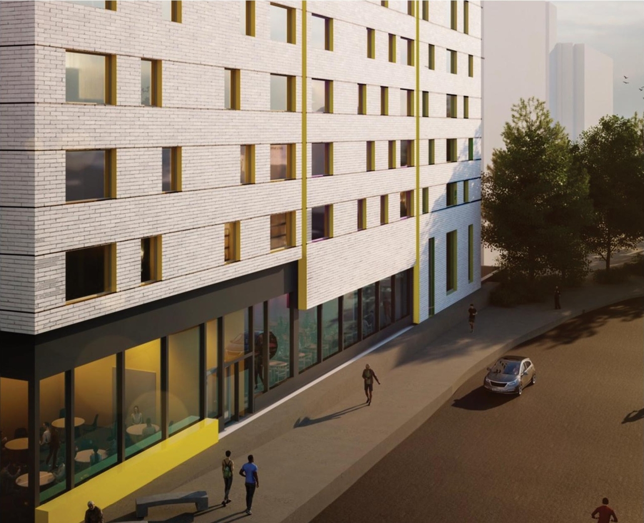 Rendering of building from page 28 of the file '2023-03-28 - Urban Design Brief - D07-12-23-0034'