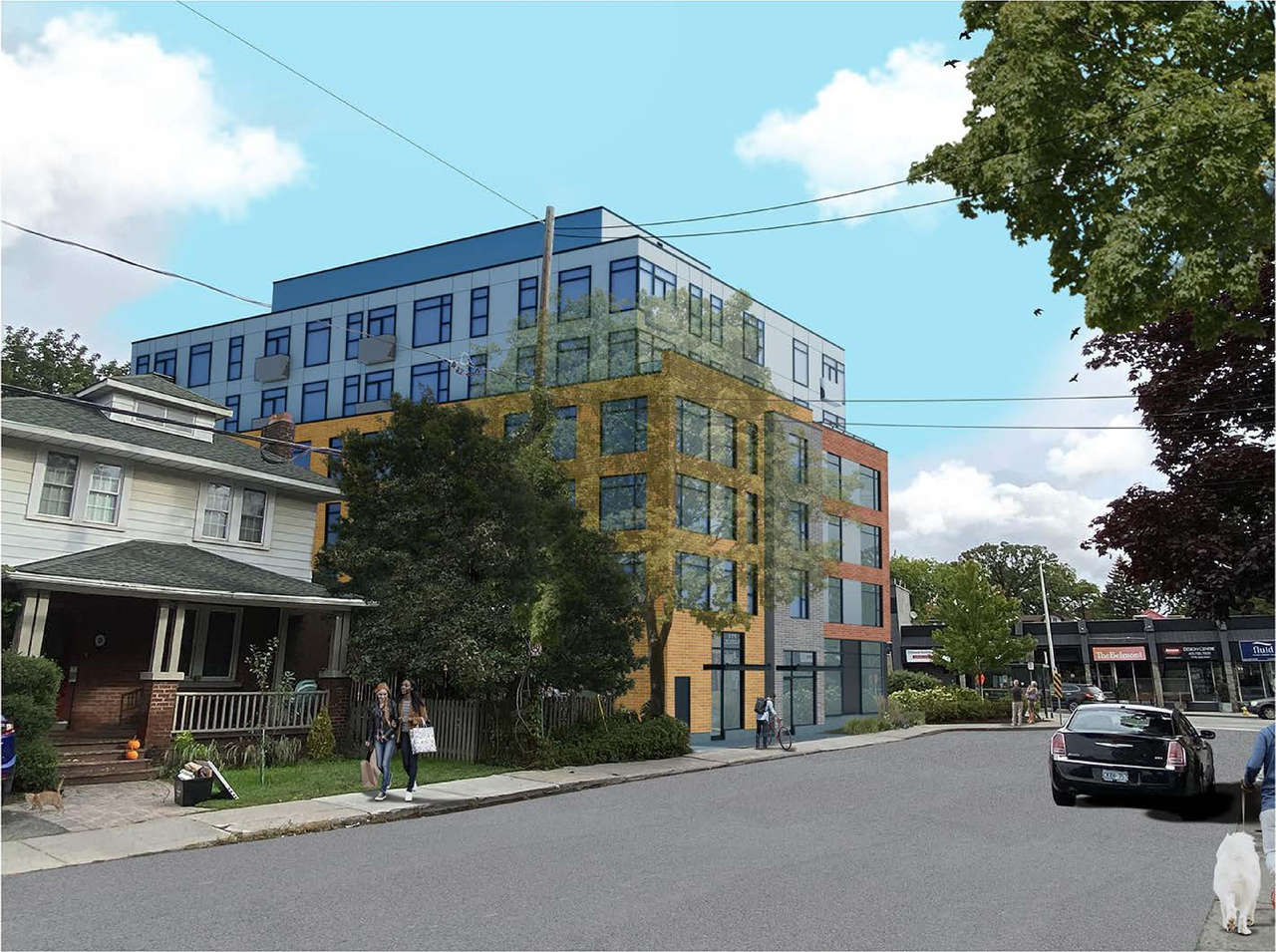 Rendering of building from page 1 of the file '2024-05-06 - Grove Avenue Rendering - D07-12-23-0035'