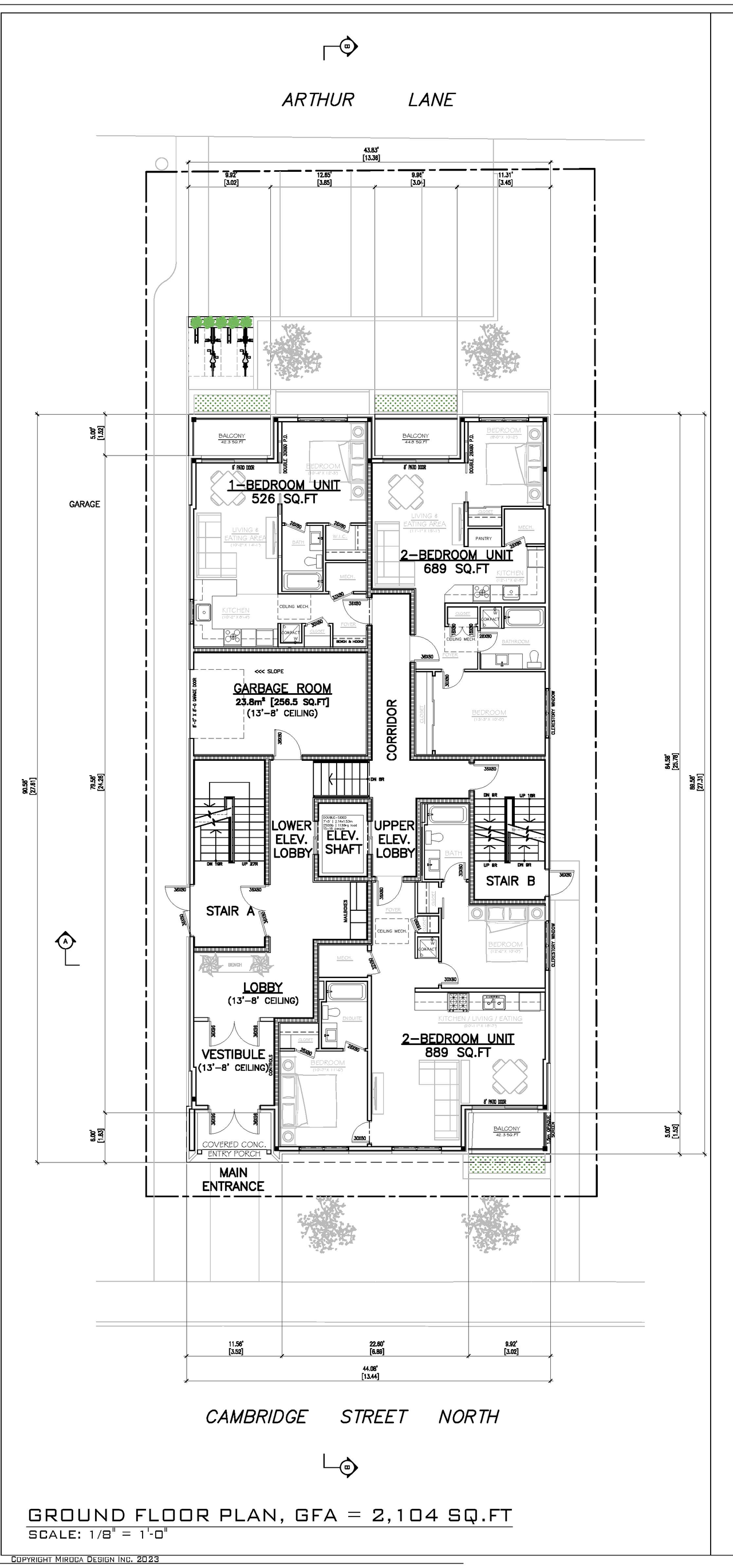 Floor plan for project from page 1 of the file '2023-03-28 - Building Elevations-Floor Plans-Building Sections - D07-12-23-0036'