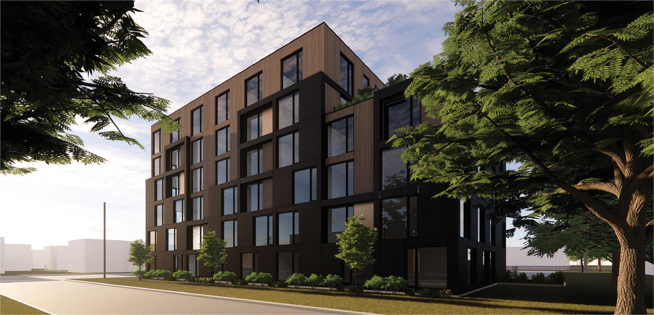 Rendering of building from page 7 of the file '2023-05-01 - Design Brief - D07-12-23-0044'
