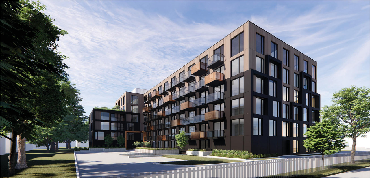 Rendering of building from page 8 of the file '2023-05-01 - Design Brief - D07-12-23-0044'