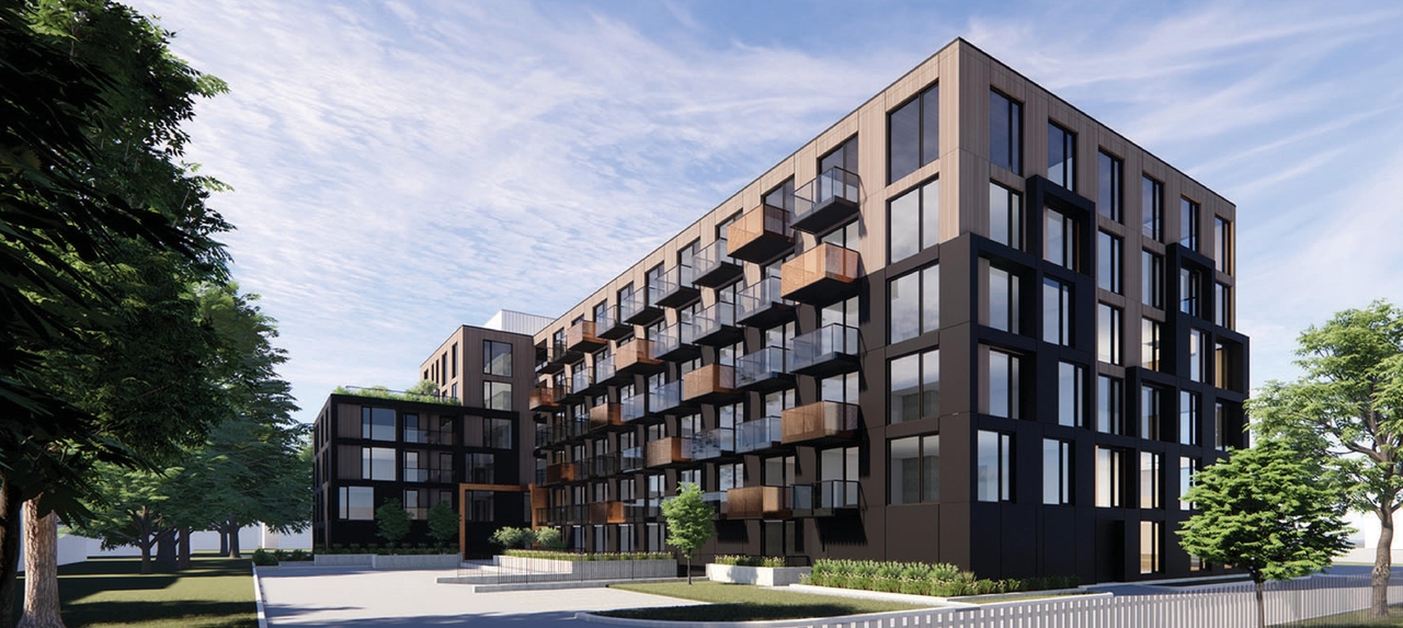 Rendering of building from page 8 of the file '2023-05-01 - Design Brief - D07-12-23-0044'