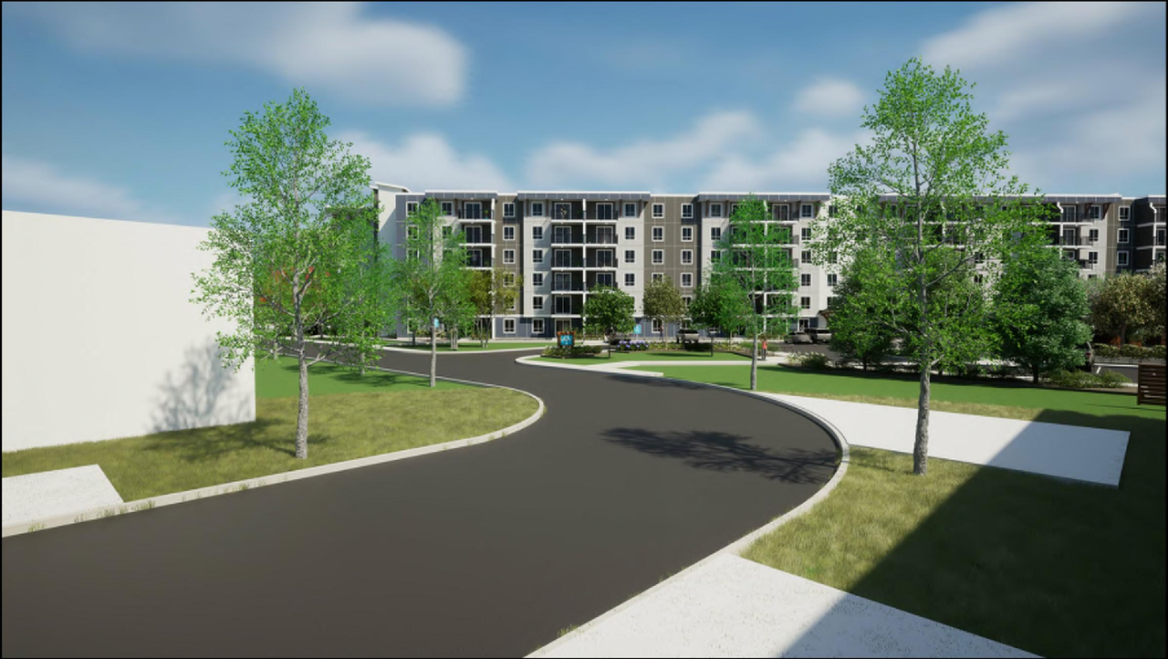 Rendering of building from page 1 of the file '2023-12-19 - SURROUNDING AREA PERSPECTIVE - D07-12-23-0047'